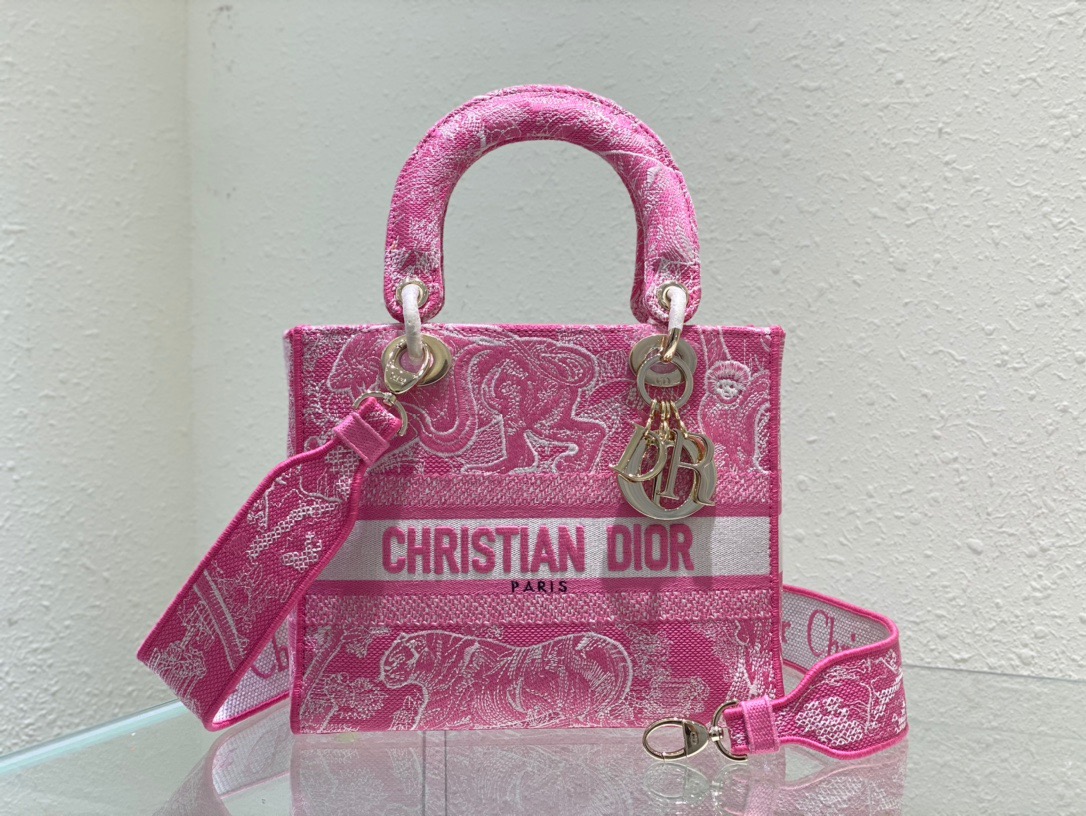 Christian Dior Medium Lady D-Lite Bag Pink. For Women. Women's Handbags 24cm/9.5in CD M0565OROC_M956 - Soul Replicas