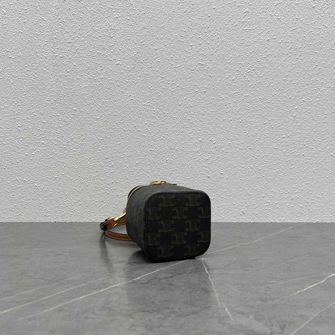 Celine Mini Vanity Case In Triomphe Canvas Tan For Women 4in/9cm 10J762CZ1.04LU - Soul Replicas