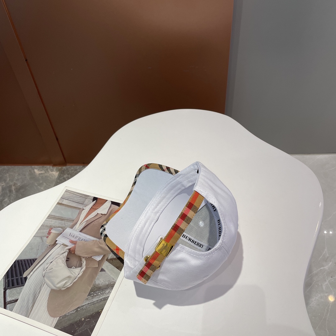 Burberry Monogram Motif Icon Stripe Cotton Baseball Cap White - Soul Replicas
