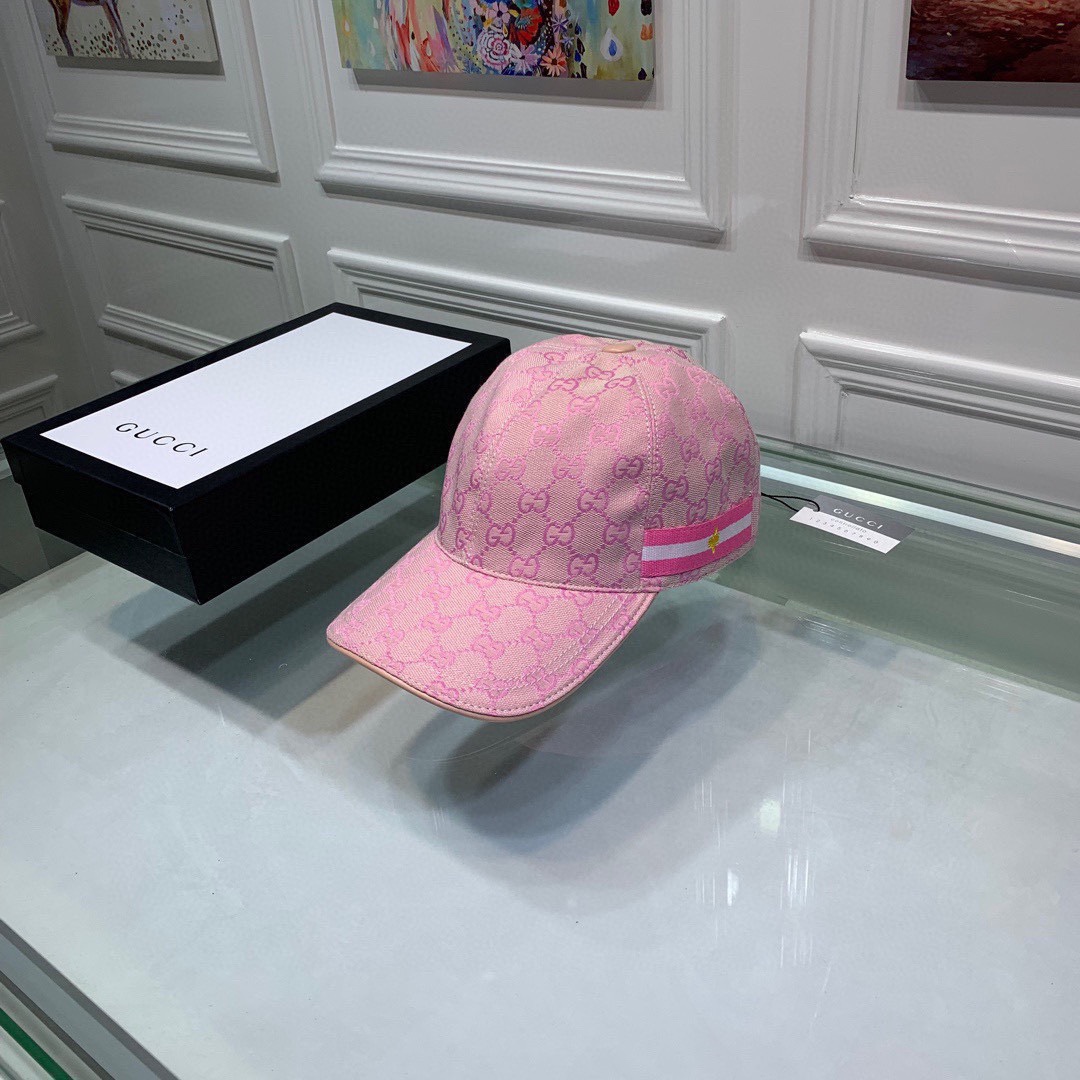 Original Gucci Canvas Baseball Hat With Web Pink Gucci Hat - Soul Replicas