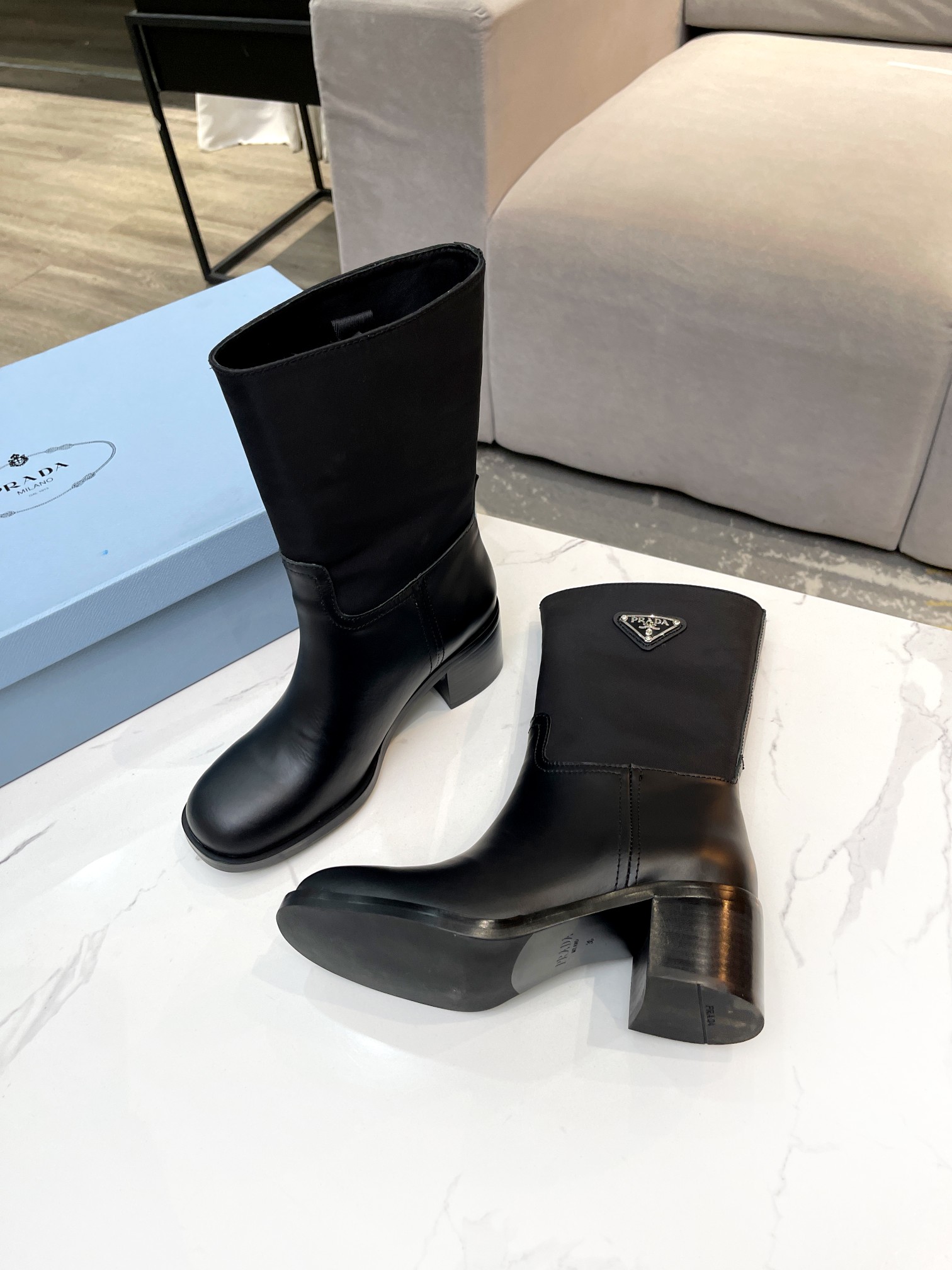 Prada Brushed And Nylon Booties Black For Women 2.2in/55mm Prada - Soul Replicas