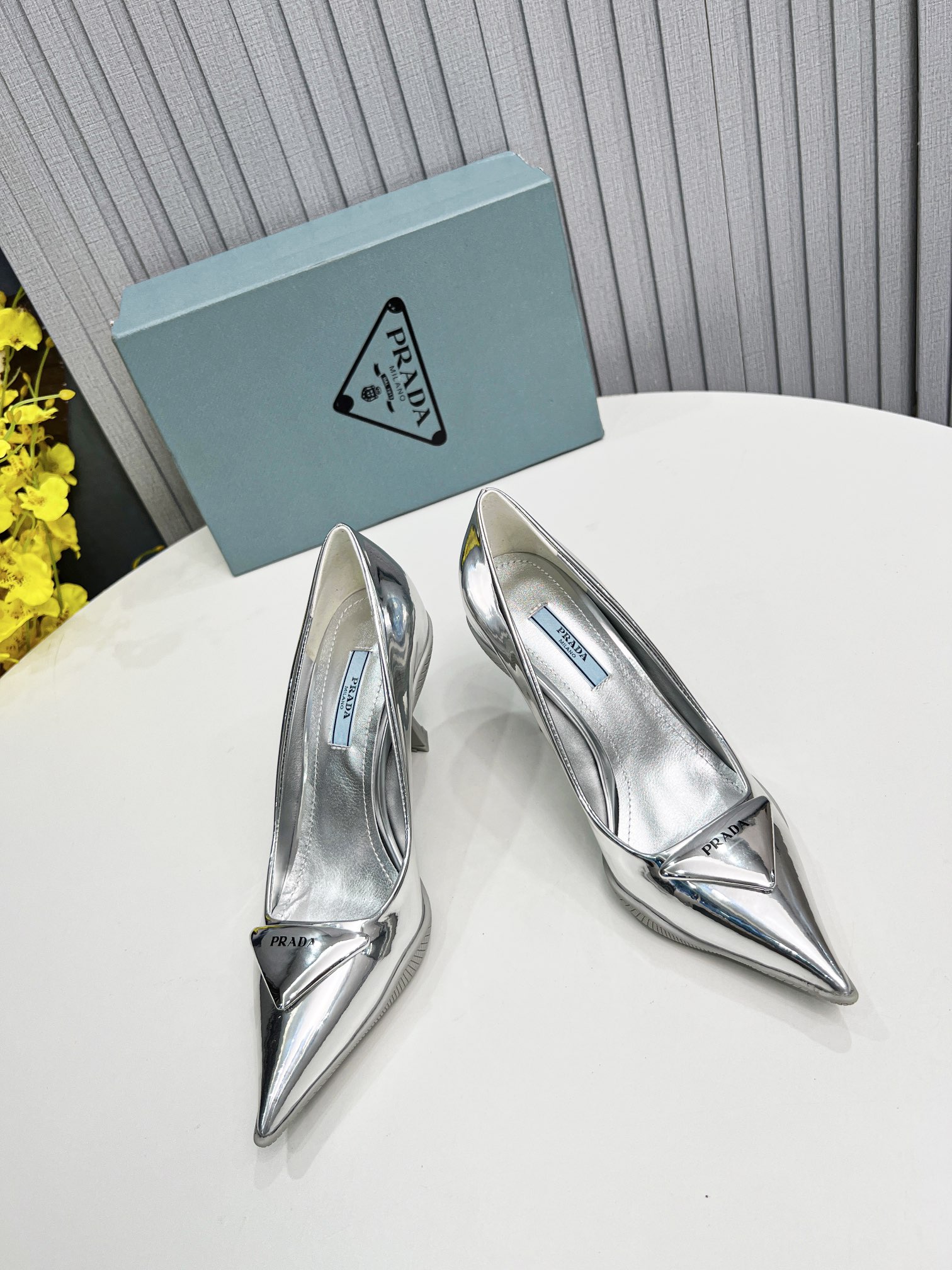 Prada Brushed Slingback Pumps Silver For Women Prada - Soul Replicas