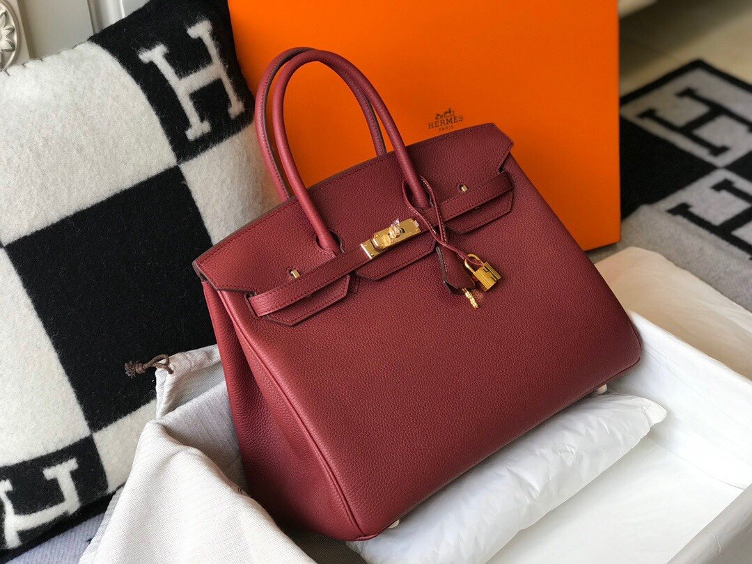 Hermes Birkin Garnet Red Clemence With Gold Hardware Bag For Women. Women-s Handbags. Shoulder Bags 30cm/12in - Soul Replicas