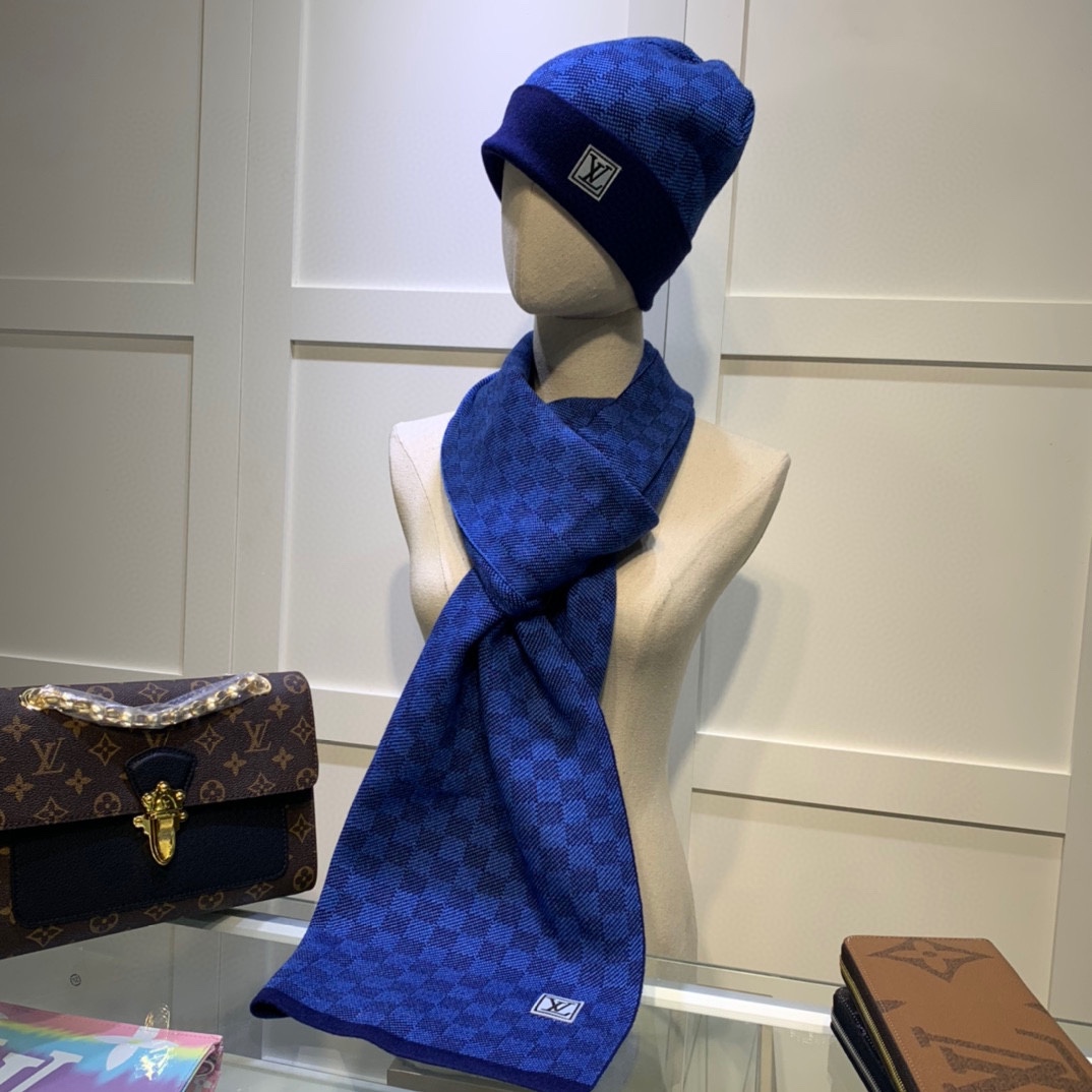 Louis Vuitton Beanie & Scarf Set In Blue - Soul Replicas