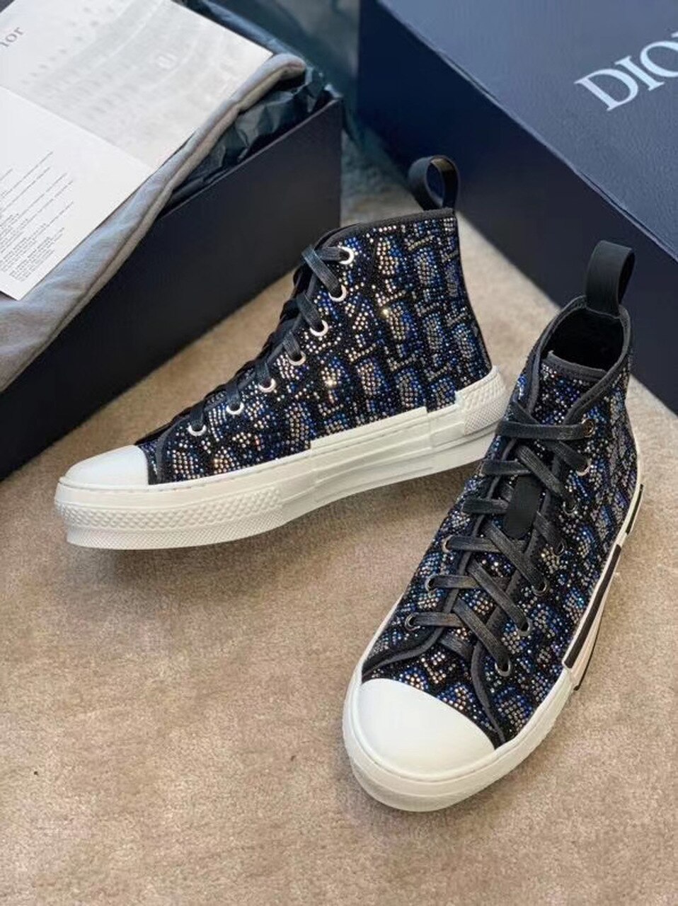 Christian Dior Crystal B23 Oblique Sneakers High-Top Sneaker For Women CD - Soul Replicas