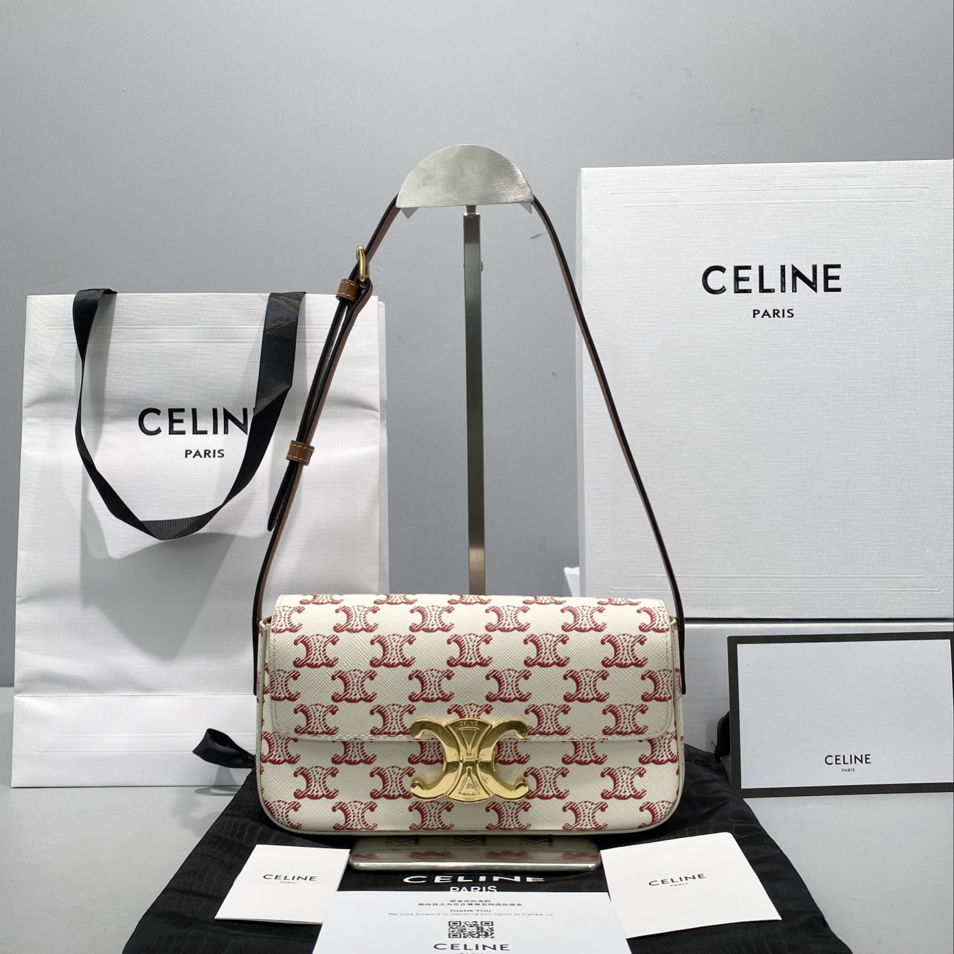 Celine Triomphe Shoulder Bag In Triomphe Canvas  Red For Women 8in/20cm 194142CUZ.27ED - Soul Replicas