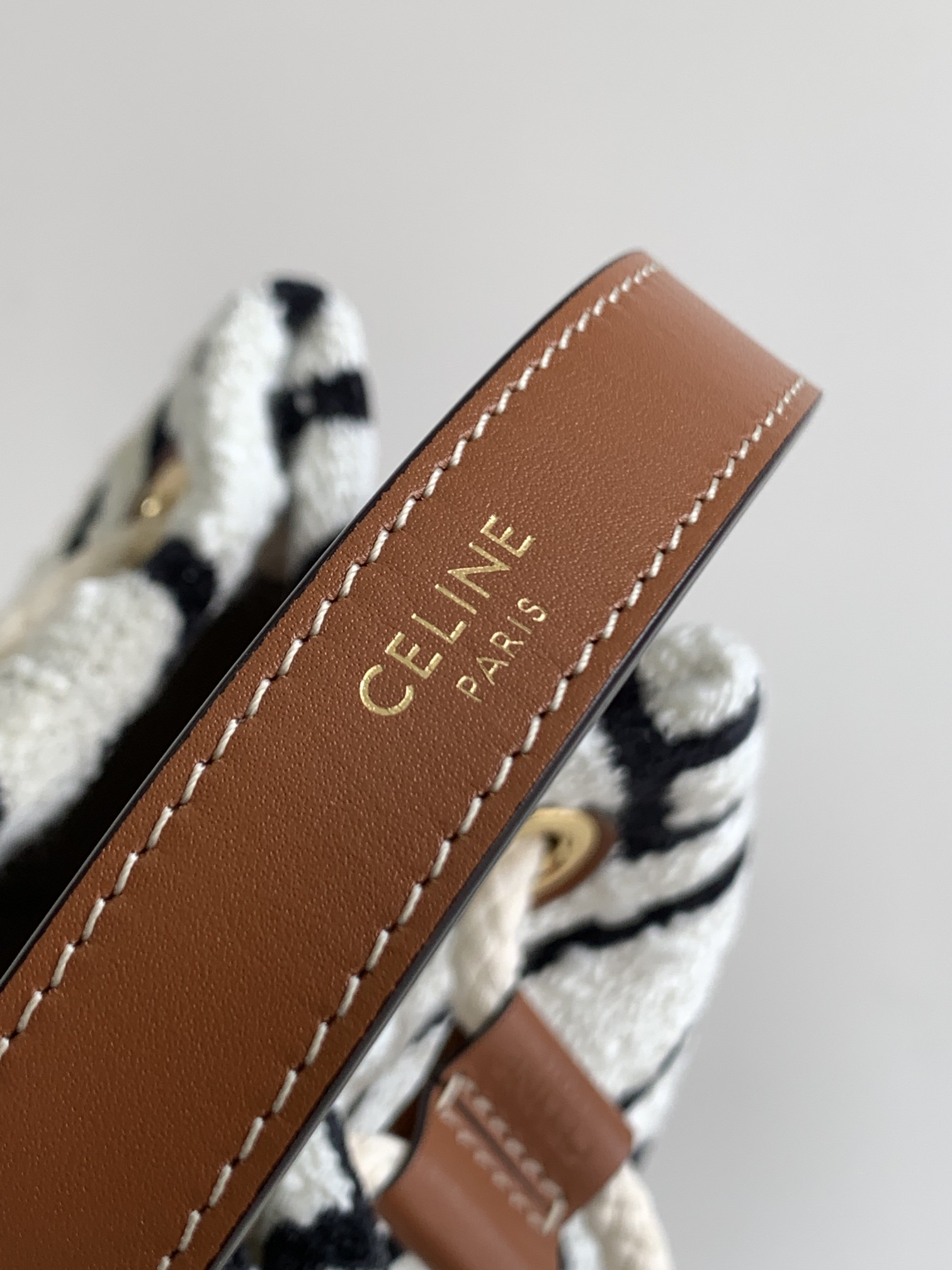 Celine Teen Drawstring In Textile With Celine All-Over White/Black For Women 7in/19cm - Soul Replicas