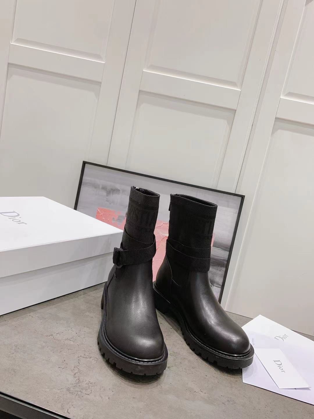 Christian Dior D-Major Boot Taupe And Black Technical Fabric Black For Women CD - Soul Replicas