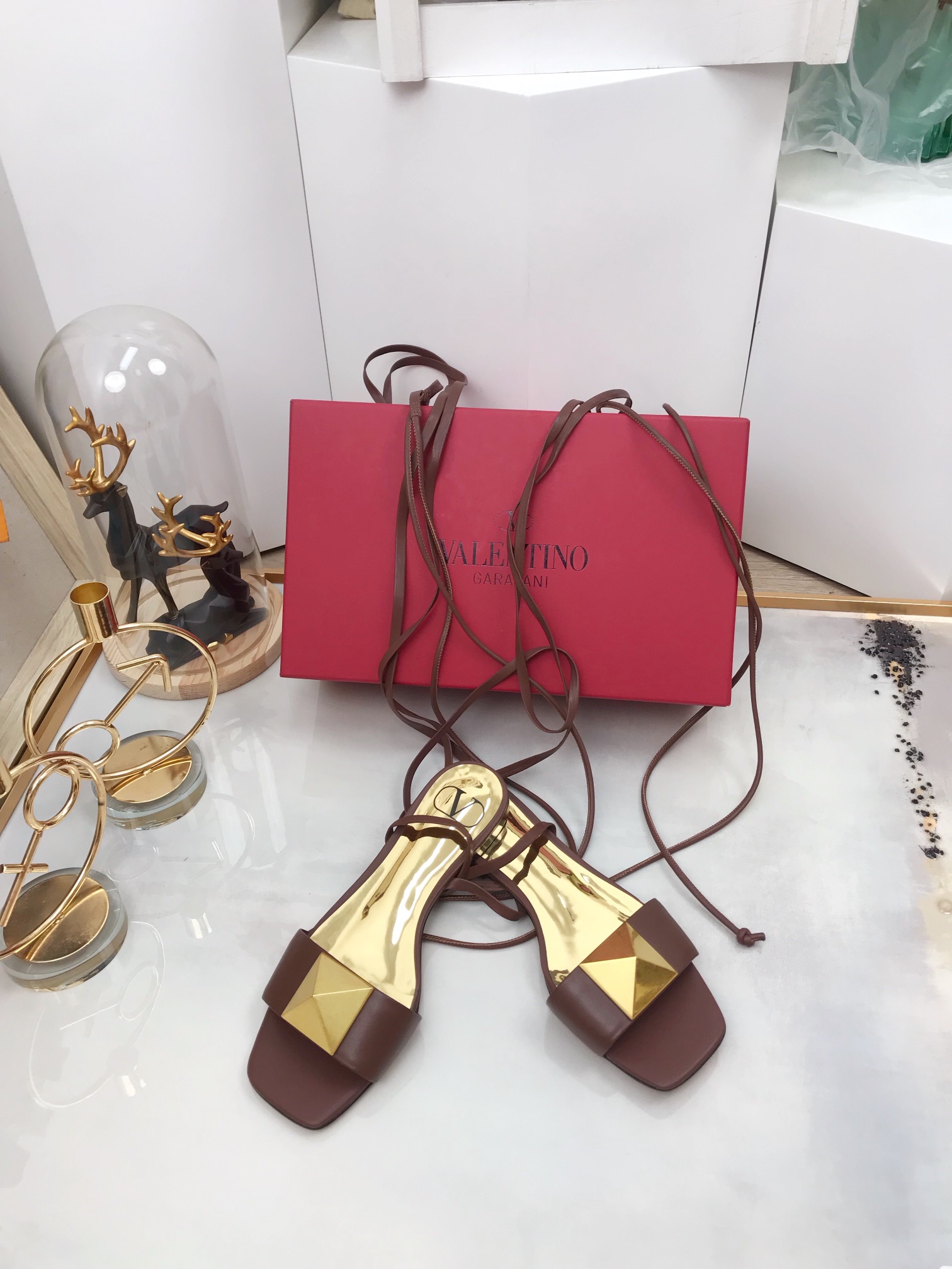 Valentino Garavani One Stud Gladiator Flat Sandals Brown For Women WS0EK9CYI - Soul Replicas