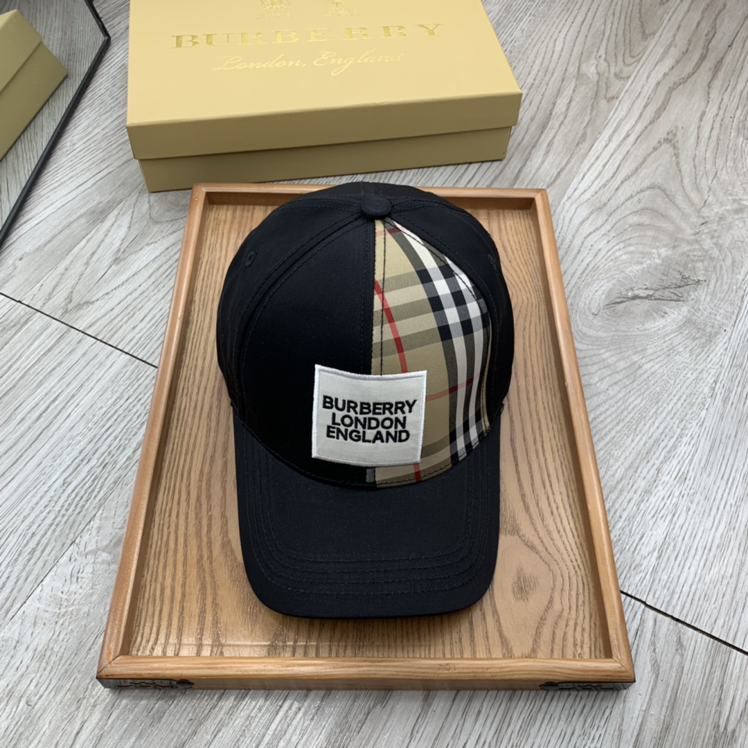 Burberry Monogram Motif Icon Stripe Cotton Baseball Cap In Black - Soul Replicas