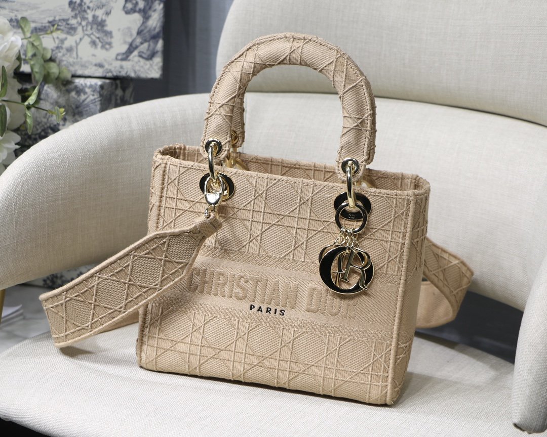 Christian Dior Medium Lady Dior Bag Gold Toned Hardware Beige For Women 9.5in/24cm CD - Soul Replicas