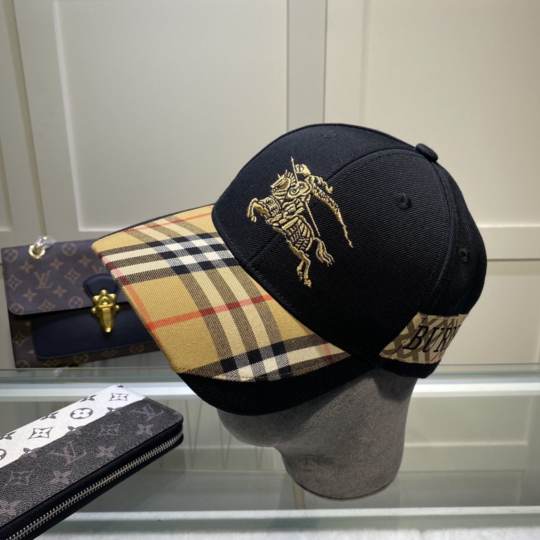 Burberry Monogram Motif Icon Stripe Cotton Baseball Cap In Black - Soul Replicas