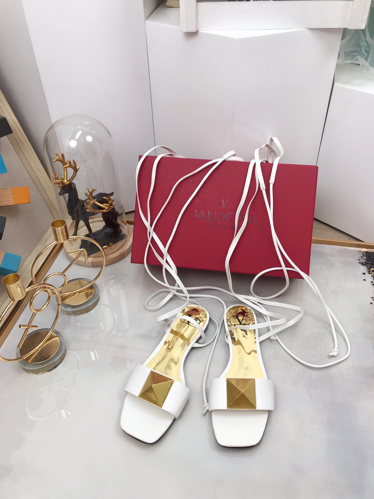 Valentino Garavani One Stud Gladiator Flat Sandals White For Women WS0EK9CYI - Soul Replicas