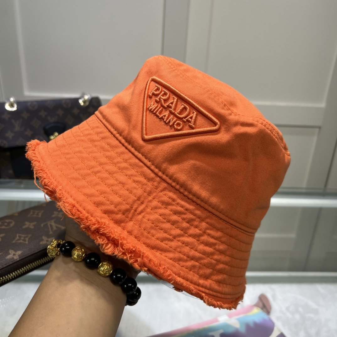 Prada Drill Bucket Hat Orange Prada Hat 1HC137_2FMB_F0049 - Soul Replicas