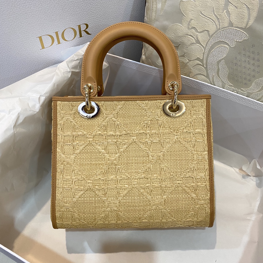 Christian Dior Medium Lady Dior Bag Natural Cannage Raffia. Brown. For Women Women-s Handbags. 24cm CD M0565OMBD_M925 - Soul Replicas