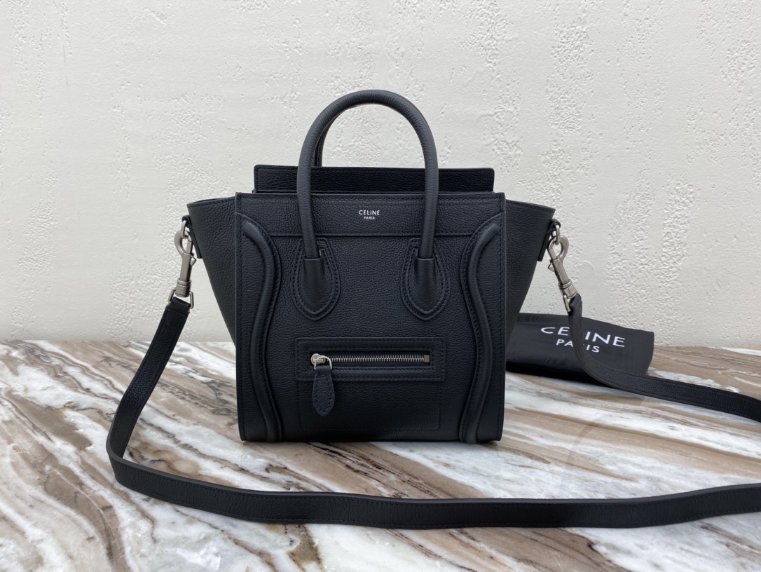 Celine Nano LuGucciage Bag In Drummed Black For Women 8in/20cm 189243DRU.38NO - Soul Replicas