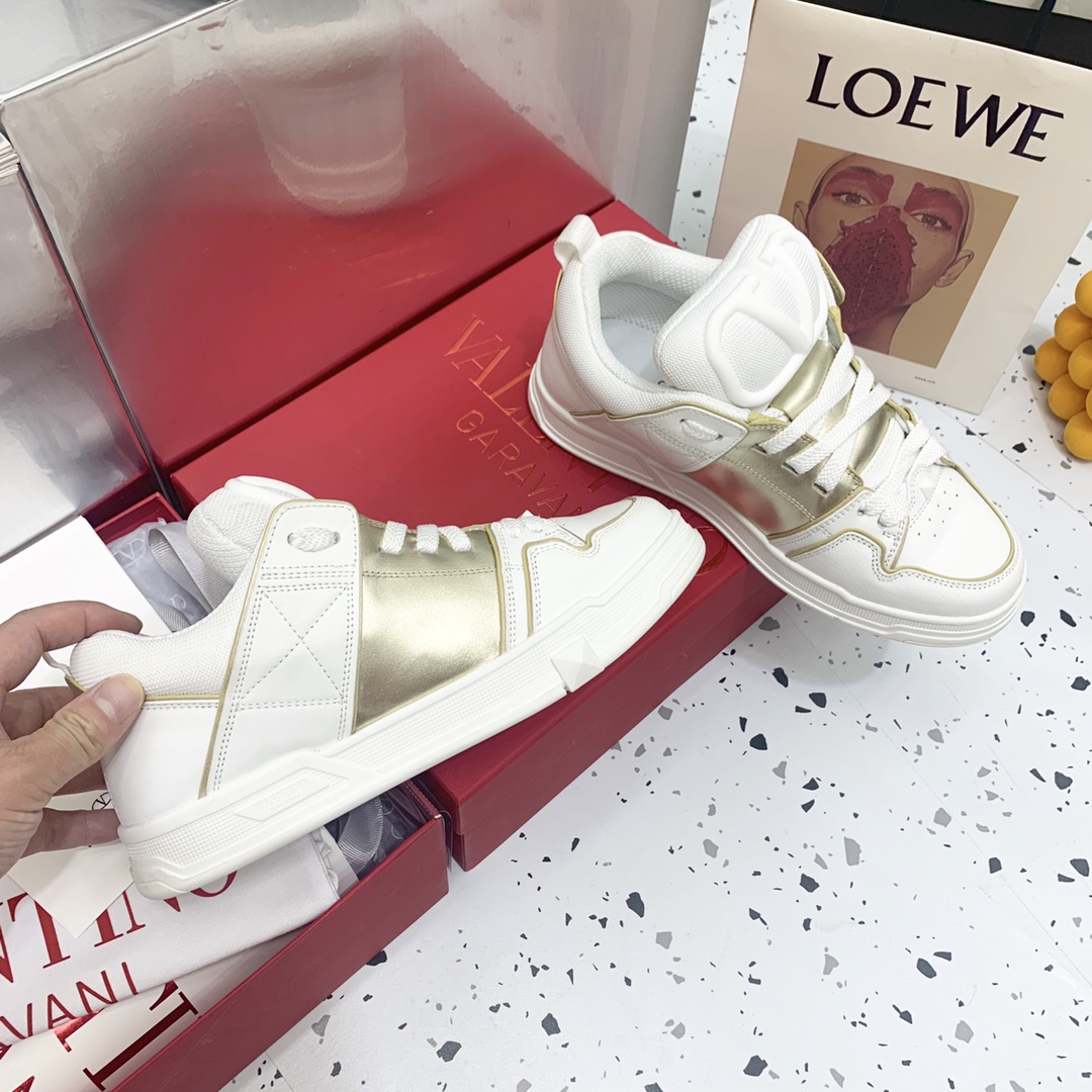 Valentino Garavani Open Skate Sneakers With Patent Band Gold For Women WS0FB1DXI - Soul Replicas