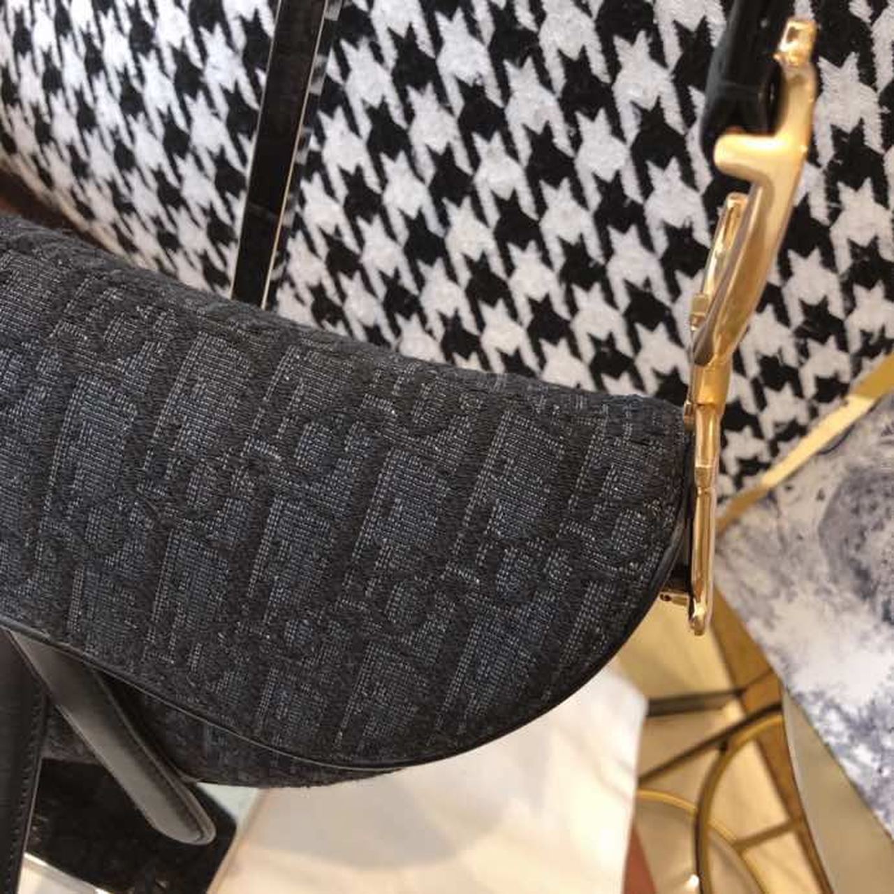 Christian Dior Saddle Bag Black Oblique Embroidered Canvas Gold Toned Hardware For Women 25cm/10in CD - Soul Replicas