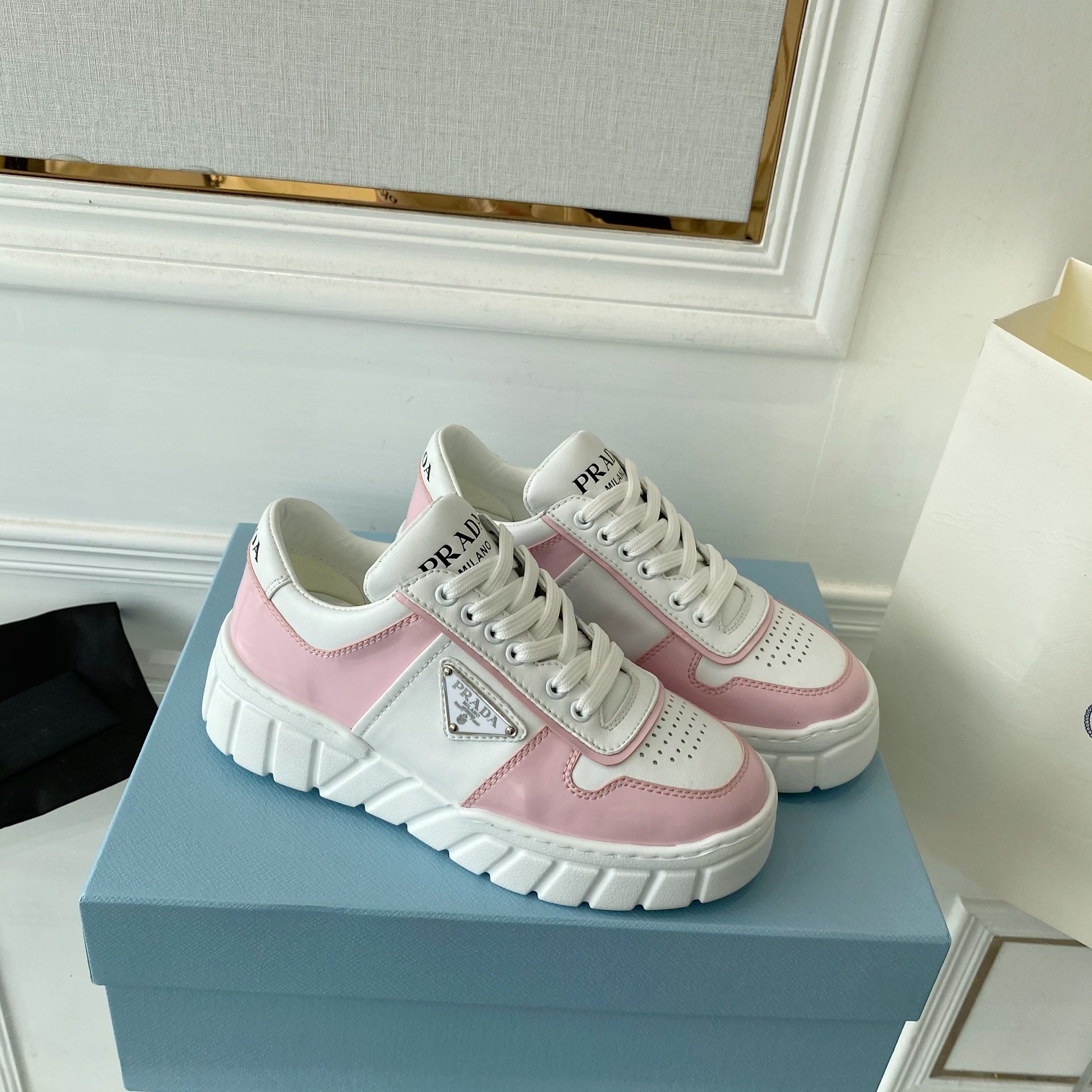 Prada Women's Gabardine Sneakers Pink For Women LV - Soul Replicas