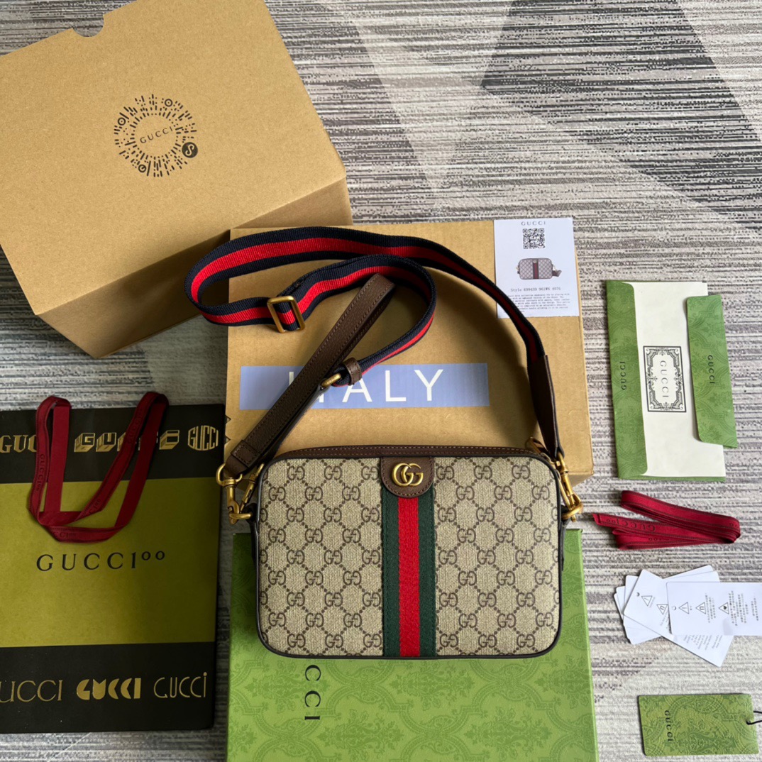 Gucci Ophidia Gucci Shoulder Bag Beige And Ebony Gucci Supreme Canvas For Women  9.2in/23cm Gucci 699439 9C2ST 8920 - Soul Replicas