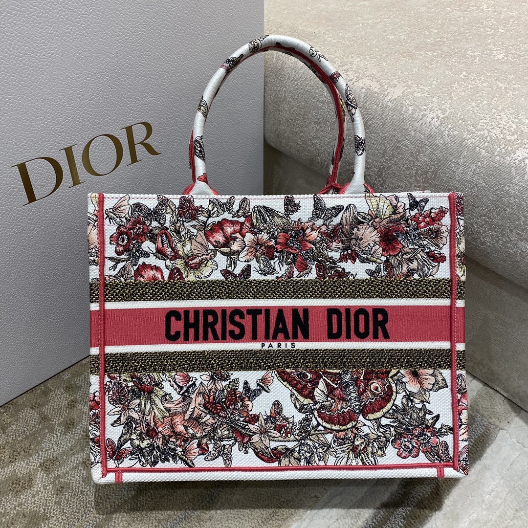 Christian Dior Medium Dior Book Tote Multicolor Butterfly Embroidery. Red/White. For Women Women's Handbags. 36cm CD - Soul Replicas
