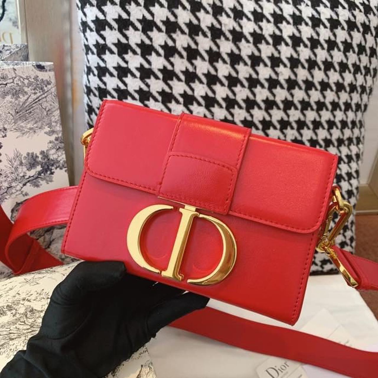 Christian Dior Mini 30 Montaigne Bag Gold Toned Hardware Red For Women 18cm/7in CD - Soul Replicas