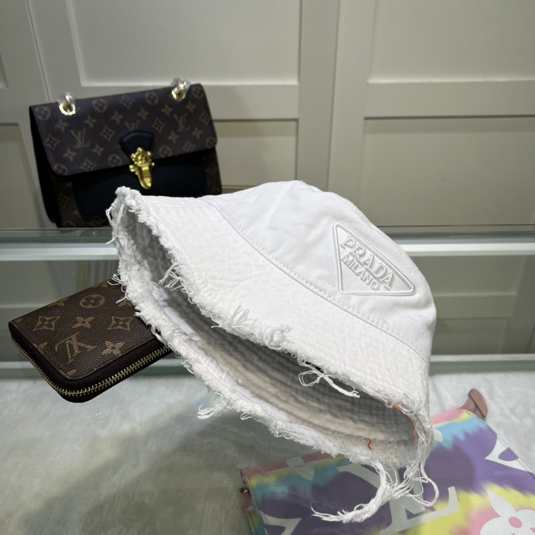 Prada Drill Bucket Hat White Prada Hat 1HC137_2FMB_F0009 - Soul Replicas