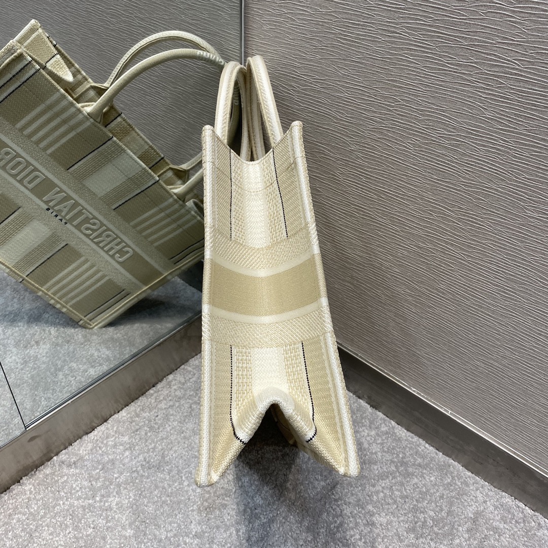 Christian Dior Medium Dior Book Tote Beige Stripes Embroidery Bag For Women 14in/36cm CD - Soul Replicas