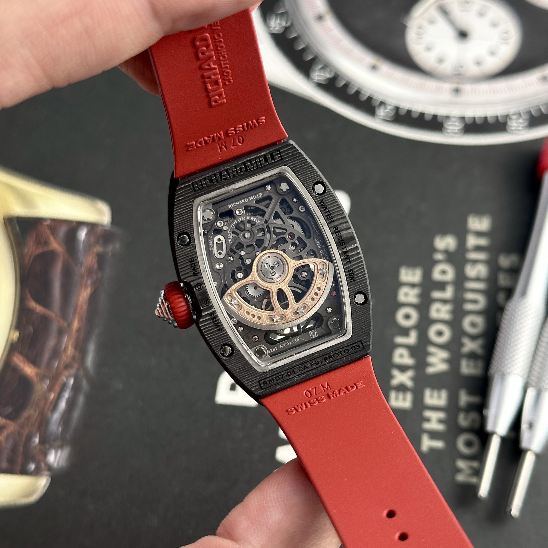 Richard Mille Replica Watch RM07-01 Black Carbon Rubber Strap 32x46mm - Soul Replicas