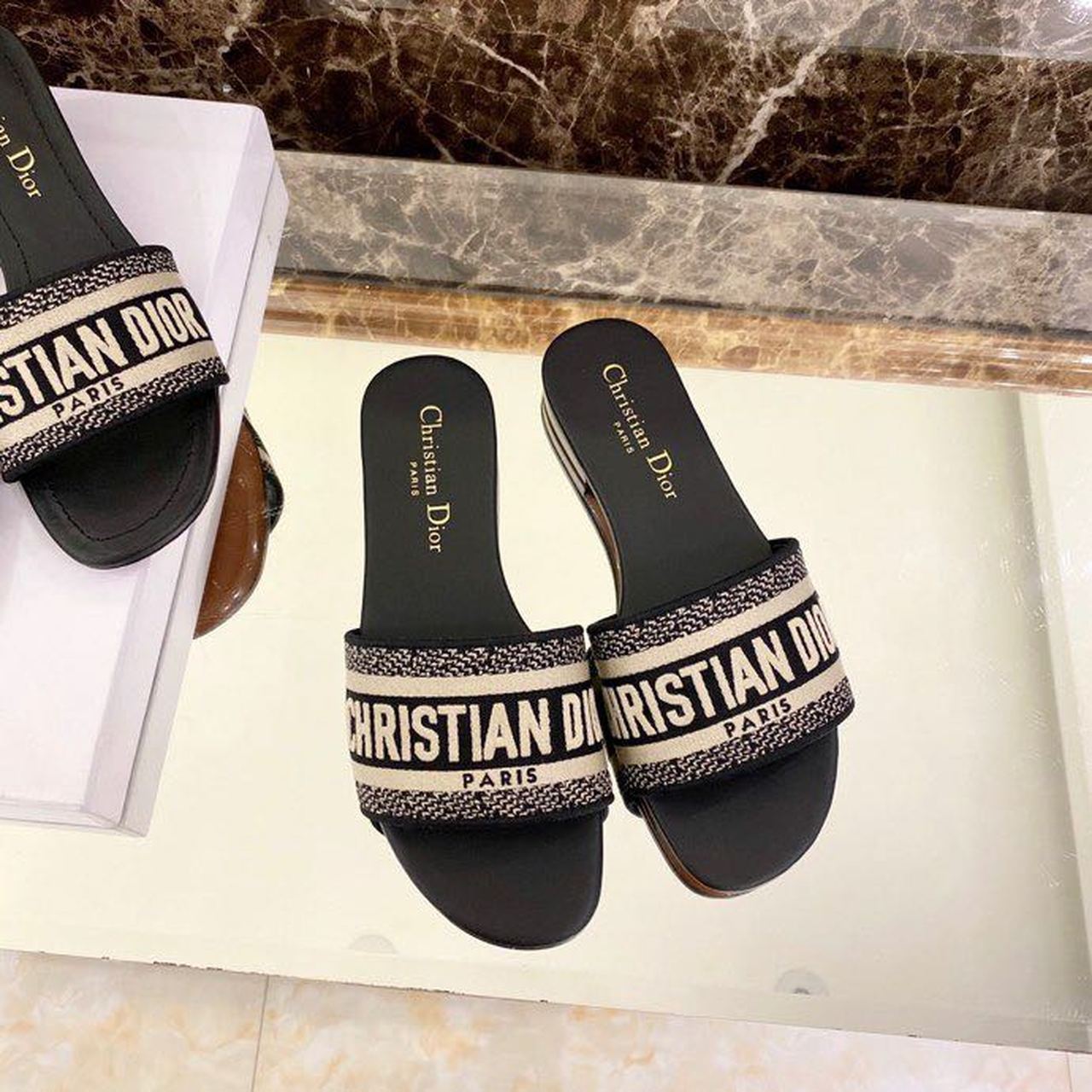 Christian Dior Dway Slide Deep Blue Embroidered Cotton Deep Blue For Women CD KCQ166ERC_S56B - Soul Replicas