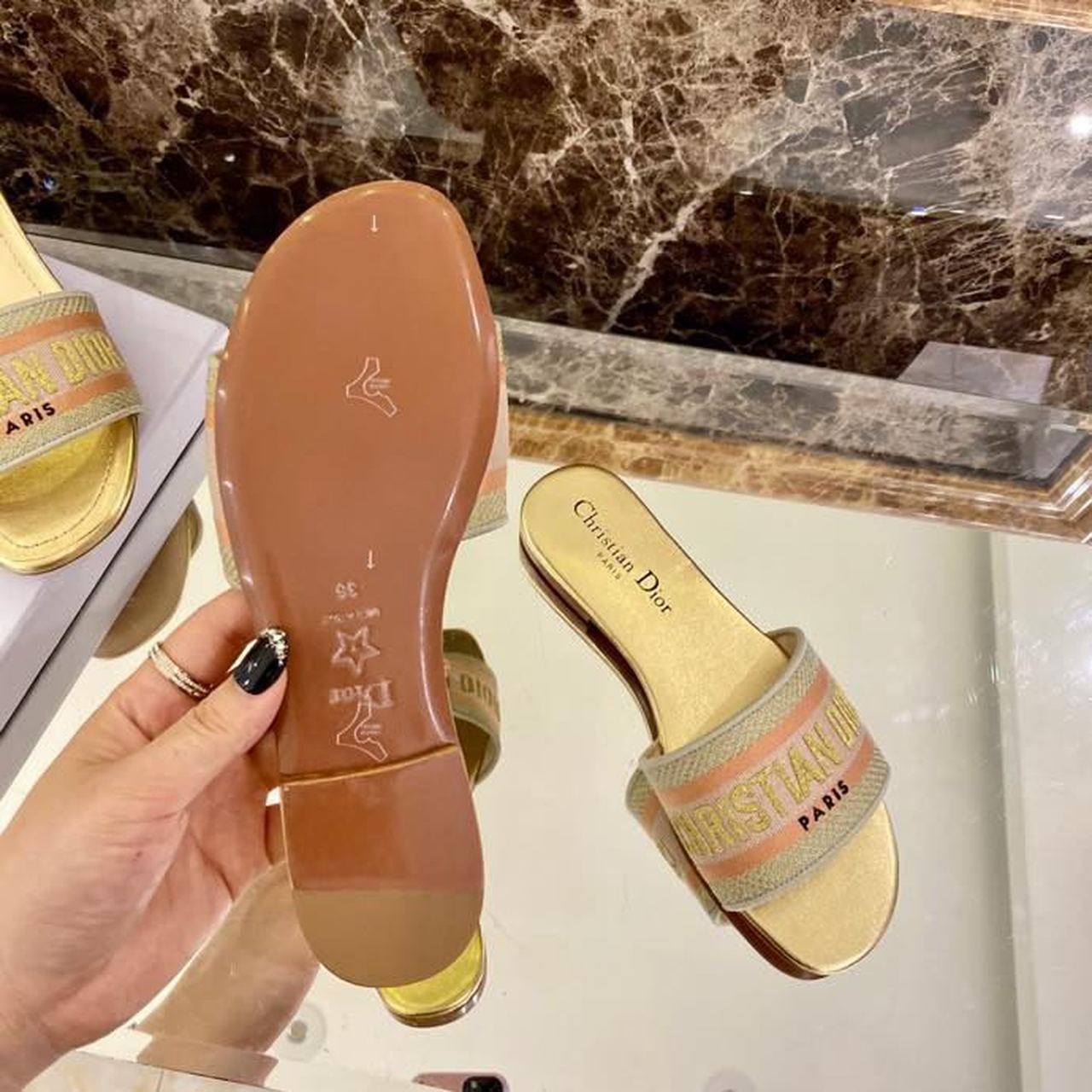 Christian Dior Dway Slide Embroidered Cotton Gold For Women CD - Soul Replicas