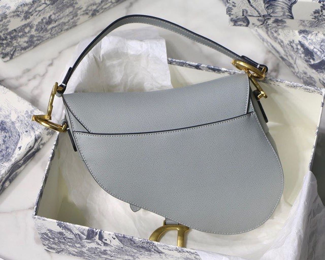 Christian Dior Saddle Bag Light Blue Grained Gold Toned Hardware For Women 25cm/10in CD - Soul Replicas