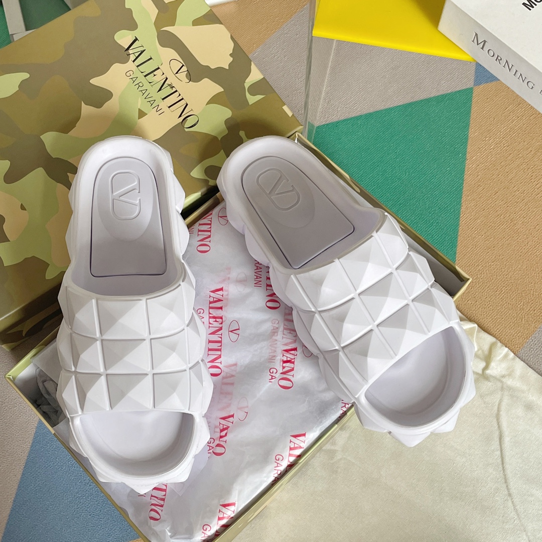 Valentino Garavani Roman Stud Turtle Rubber Slide White For Women - Soul Replicas