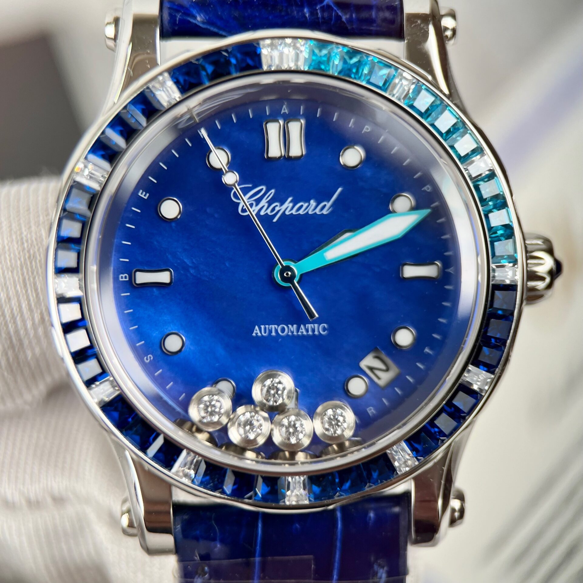 Chopard Happy Sport Replica 1:1 Watch Blue Dial Leather Strap 36mm - Soul Replicas