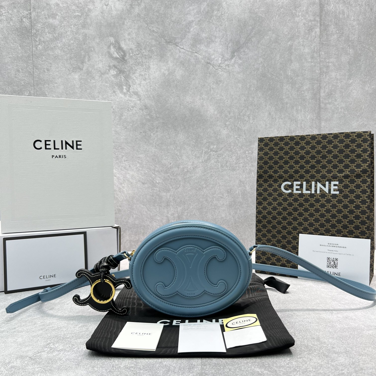 Celine Crossbody Oval Purse Cuir Triomphe Blue For Women 6in/16cm 10I703DPQ.07DD - Soul Replicas