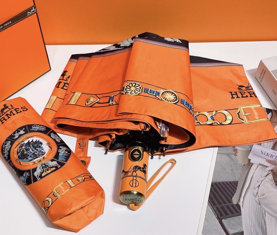 Hermes Pluie De H Folding Umbrella Orange - Soul Replicas