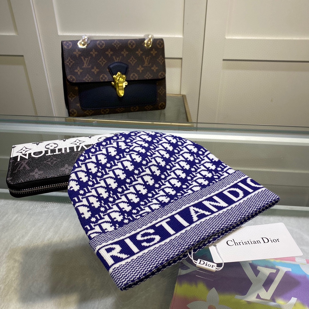 Dior Pompom Beanie In Blue - Soul Replicas