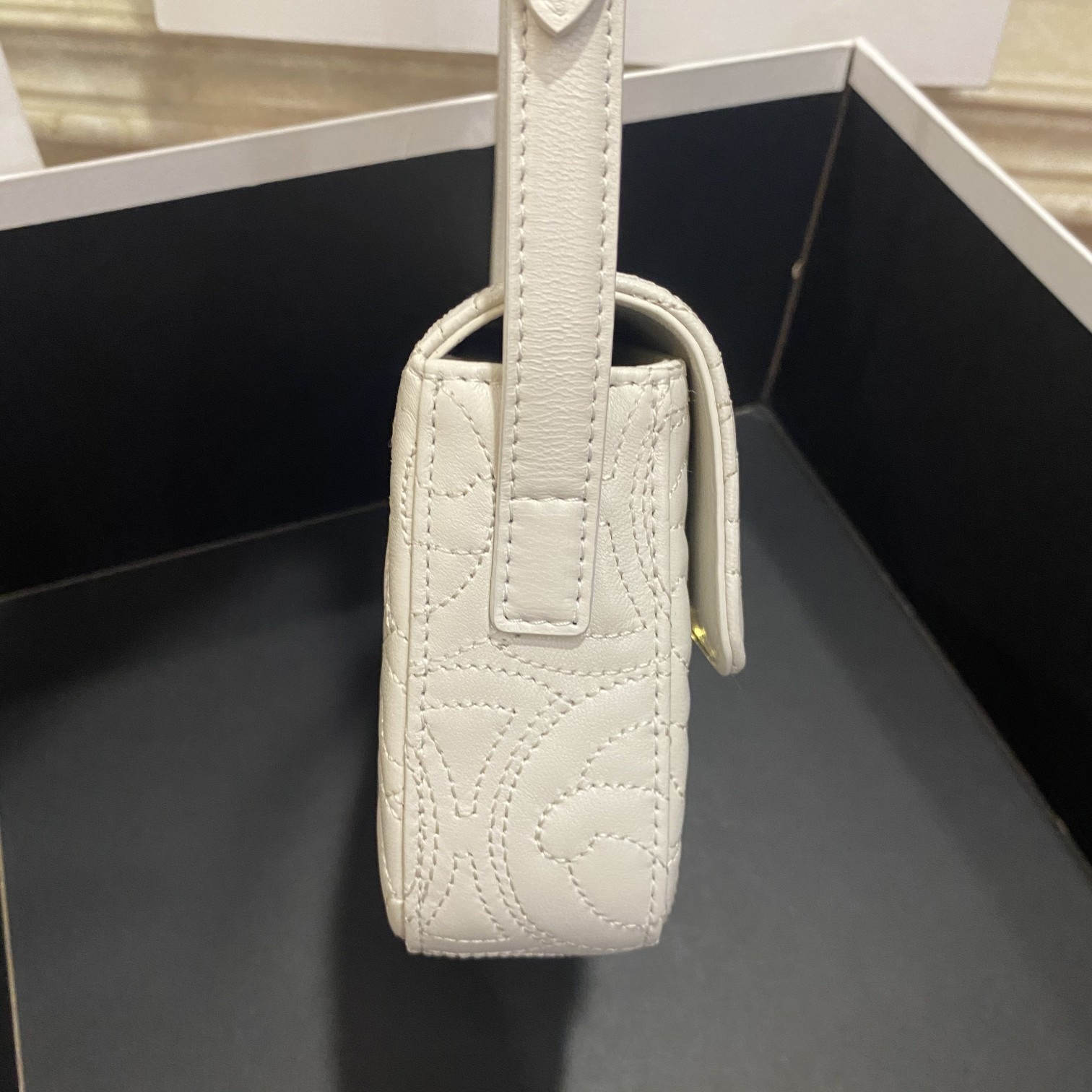 Celine Triomphe Shoulder Bag In Quilted Triomphe Lambskin White For Women 8in/20cm 194143EF4.01BC - Soul Replicas