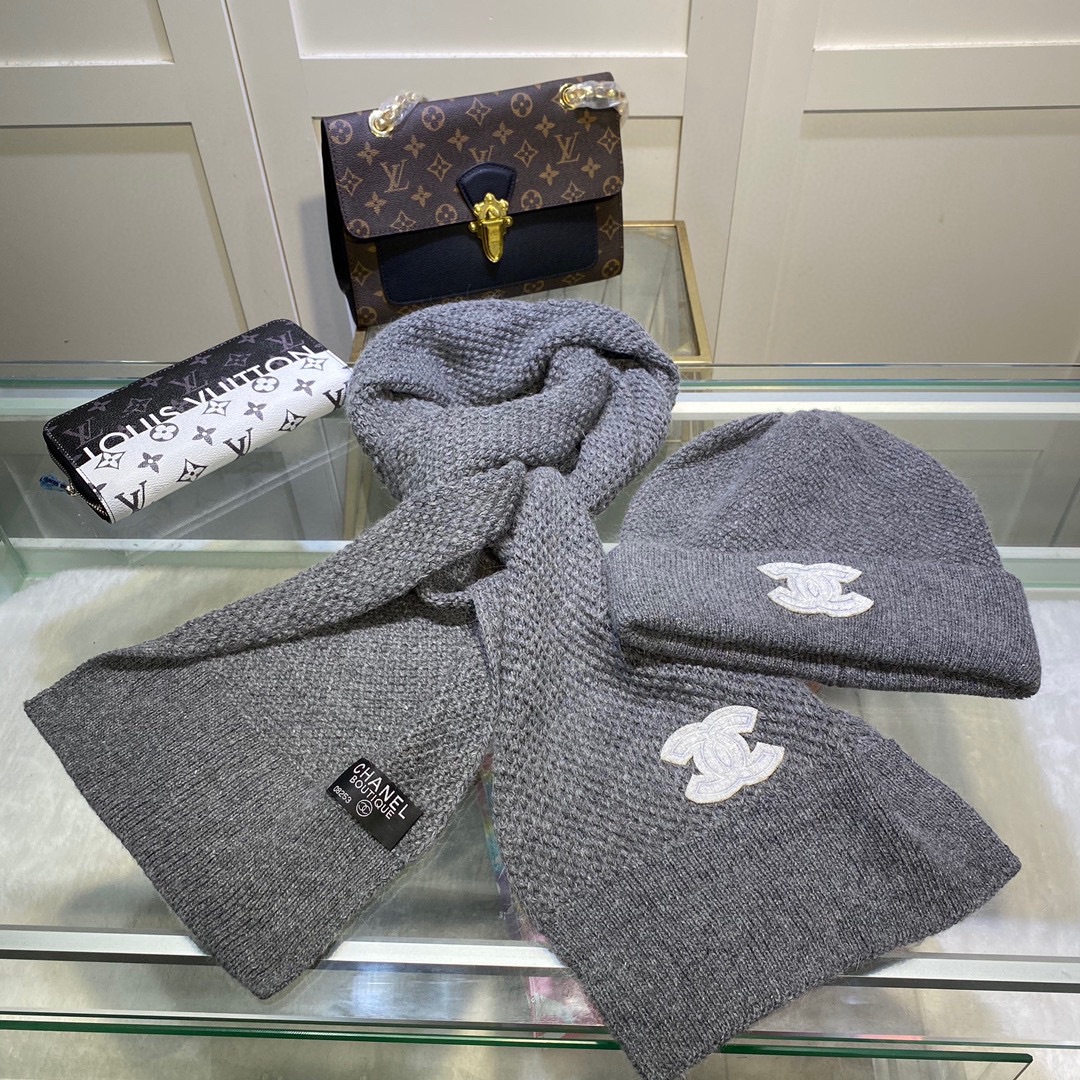 Chanel Beanie & Scarf Set In Grey - Soul Replicas