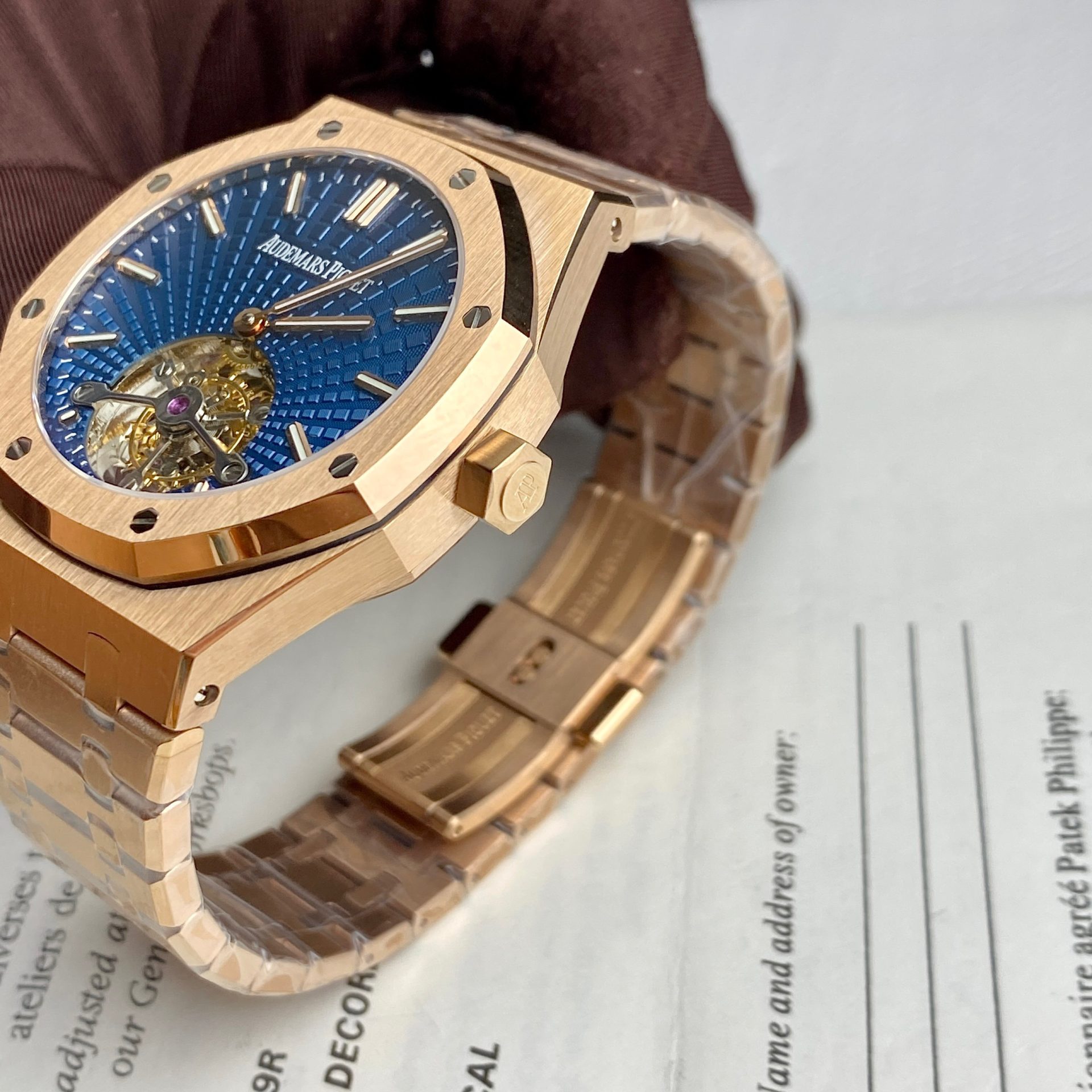 Audemars Piguet Replica Watch Royal Oak Tourbillon Rose Gold 26522OR Dial Blue 41mm - Soul Replicas