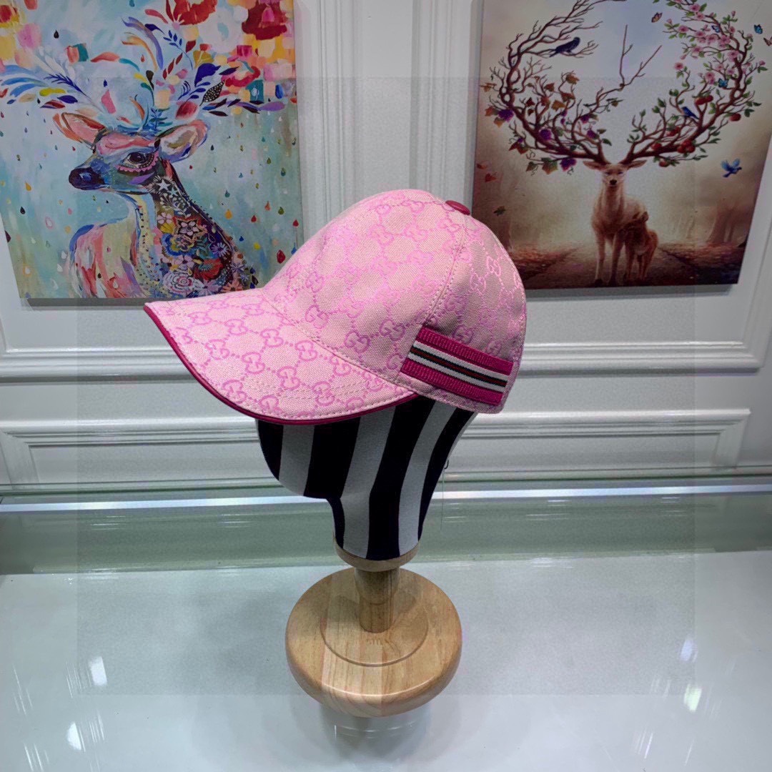 Original Gucci Canvas Baseball Hat With Web Pink Gucci Hat - Soul Replicas