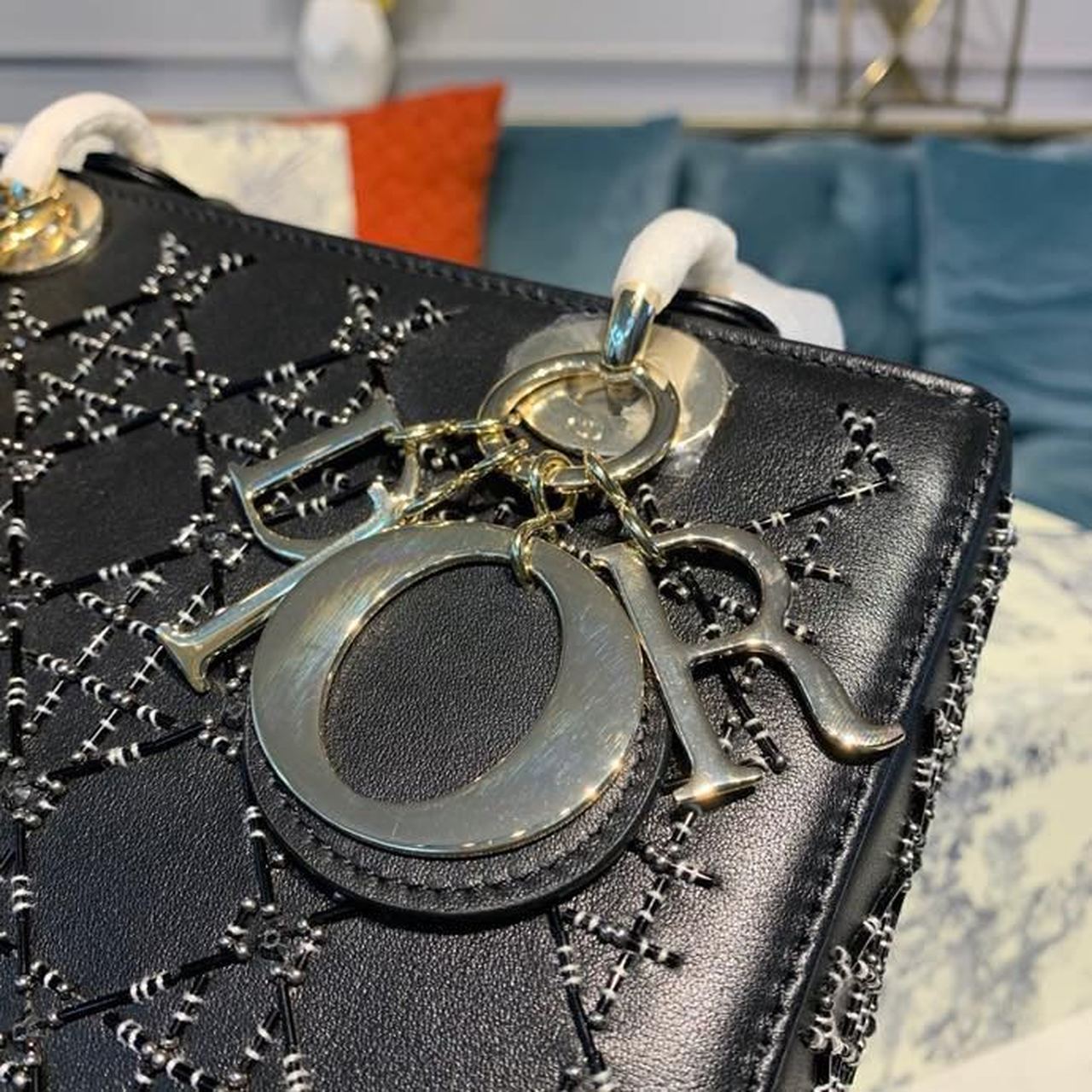 Christian Dior Medium Lady Dior Bag Gold Toned Hardware Embroidered Black 24cm/9in CD - Soul Replicas