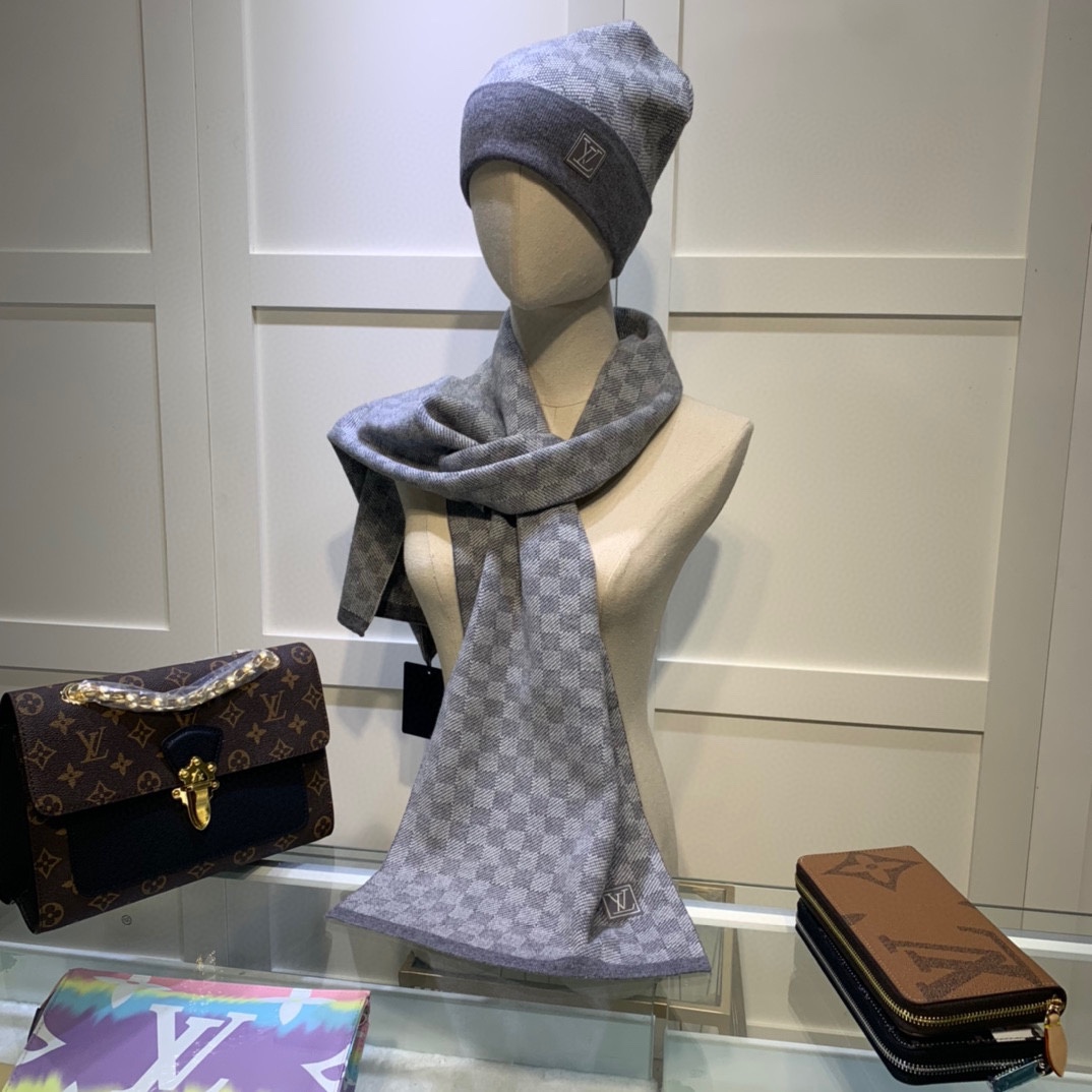 Louis Vuitton Beanie & Scarf Set In Grey - Soul Replicas