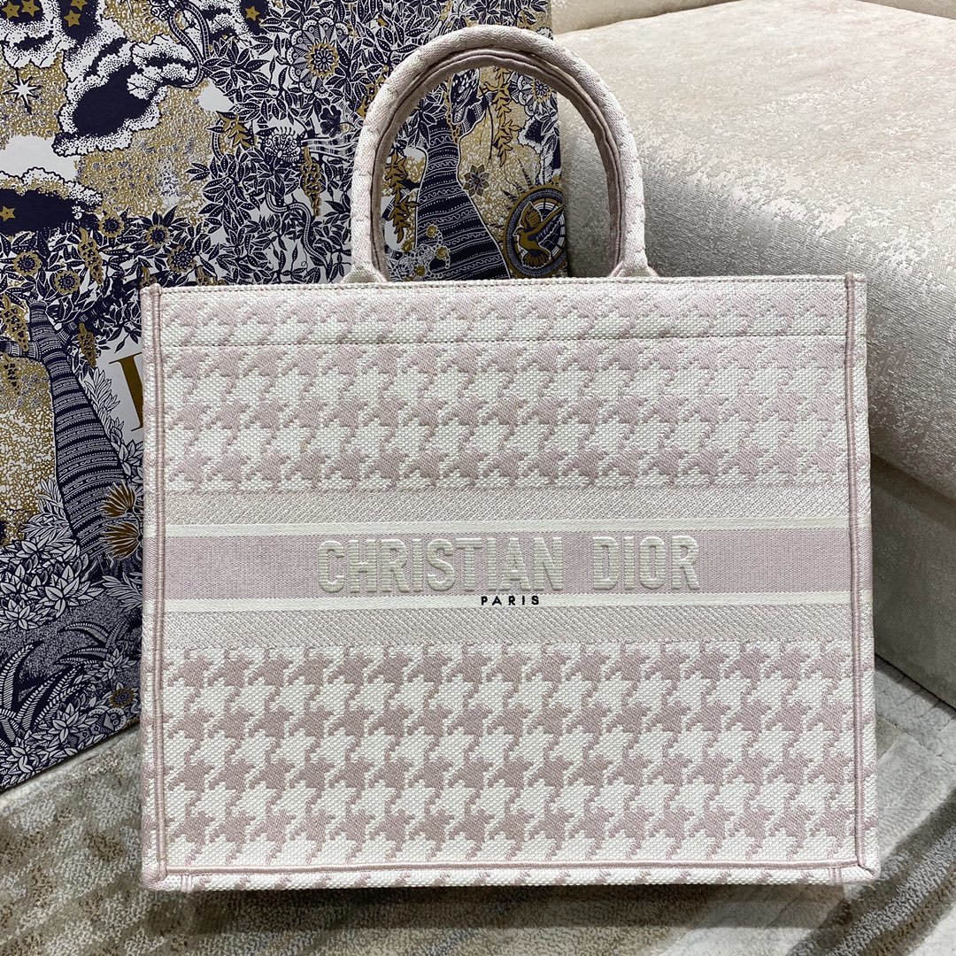 Christian Dior Large Dior Book Tote Pale Pink Houndstooth Embroidery. Pink. For Women Women's Handbags. Shoulder Bags. 42cm CD - Soul Replicas