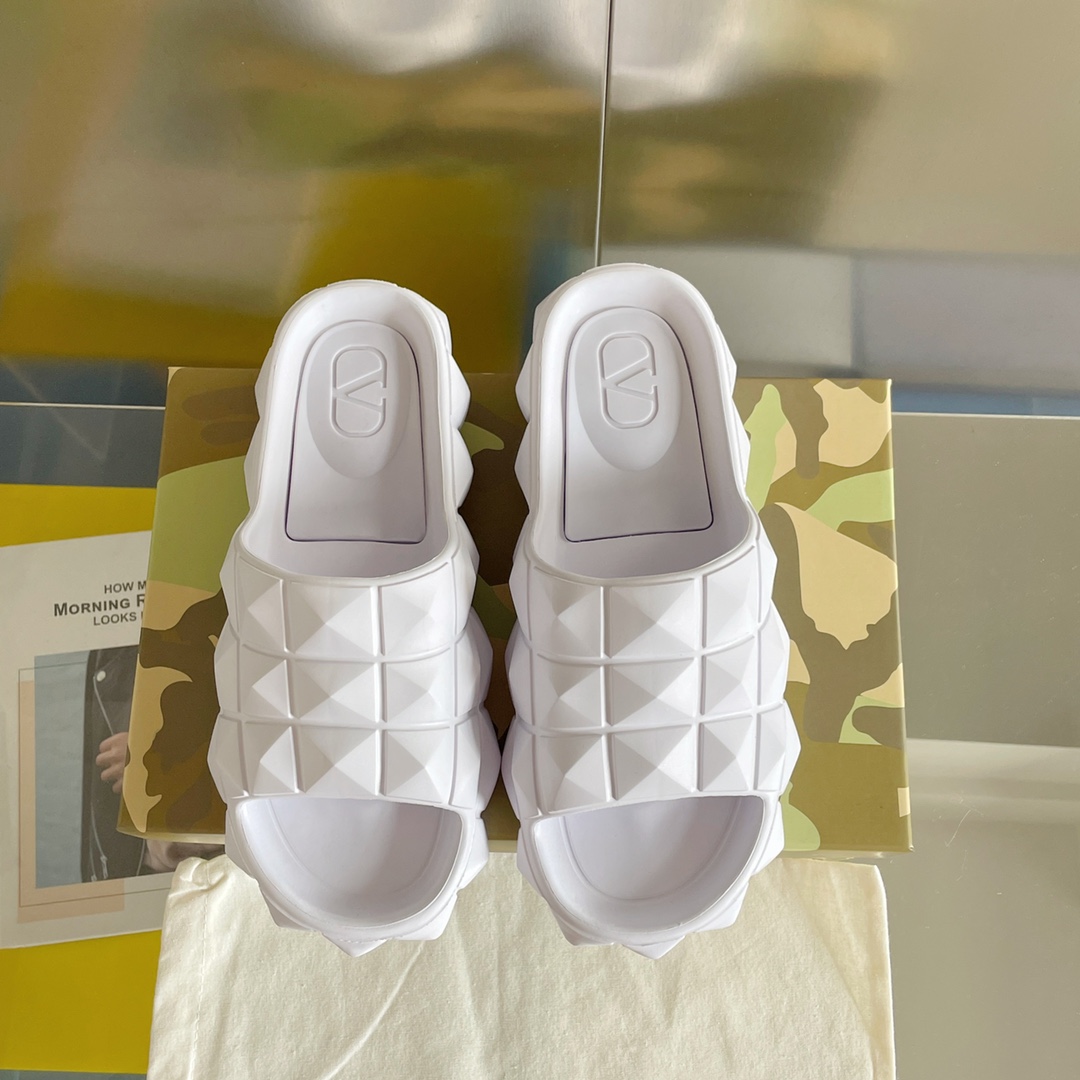 Valentino Garavani Roman Stud Turtle Rubber Slide White For Women - Soul Replicas