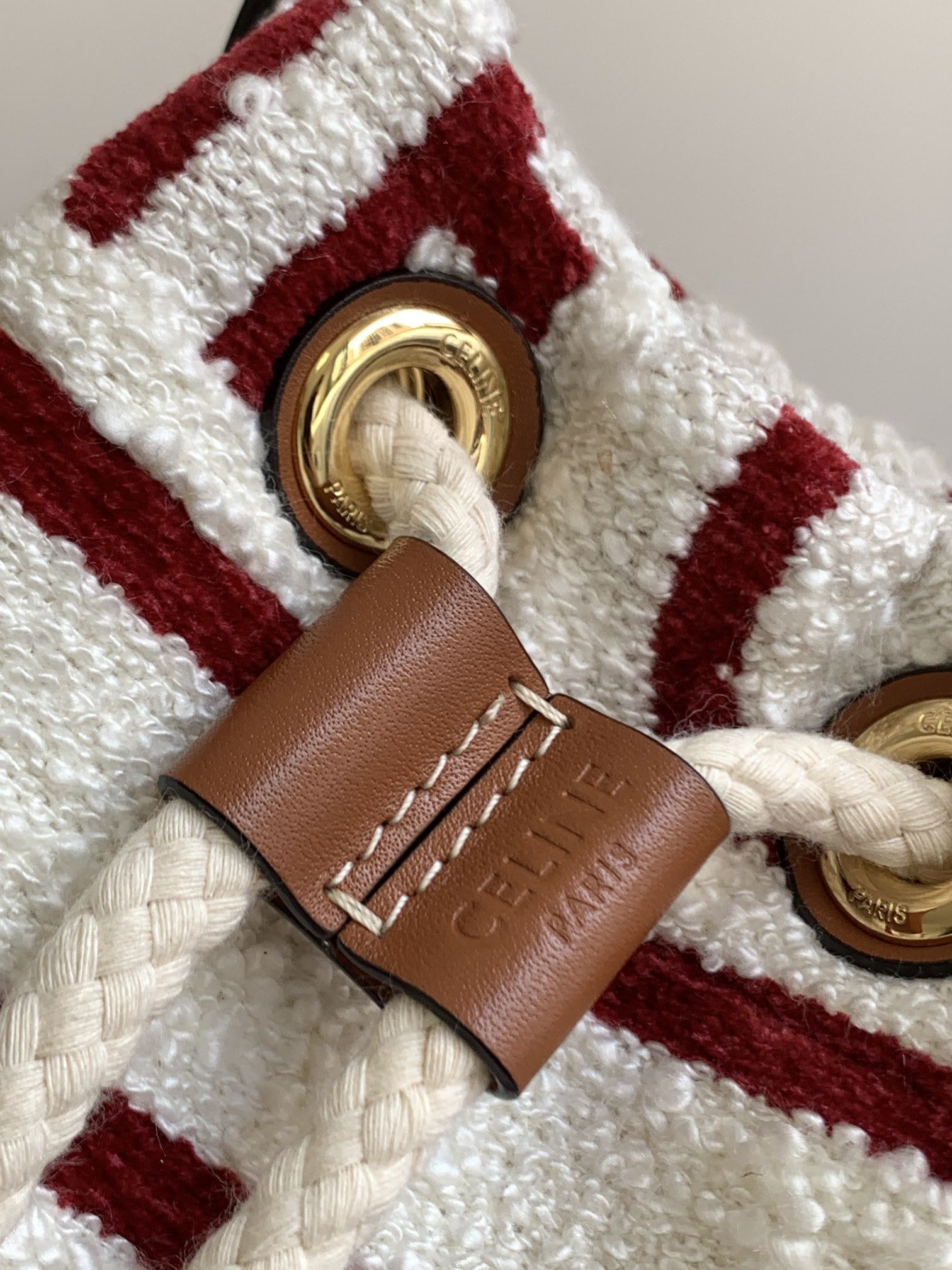 Celine Teen Drawstring In Textile With Celine All-Over White/Red For Women 7in/19cm - Soul Replicas