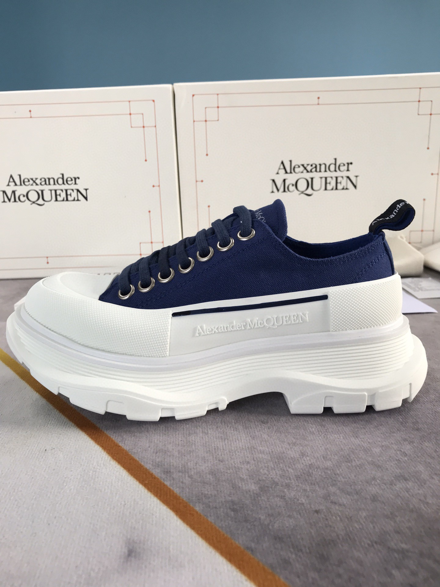 Alexander McQueen Tread Slick Lace Up Cotton Blue For Women - Soul Replicas