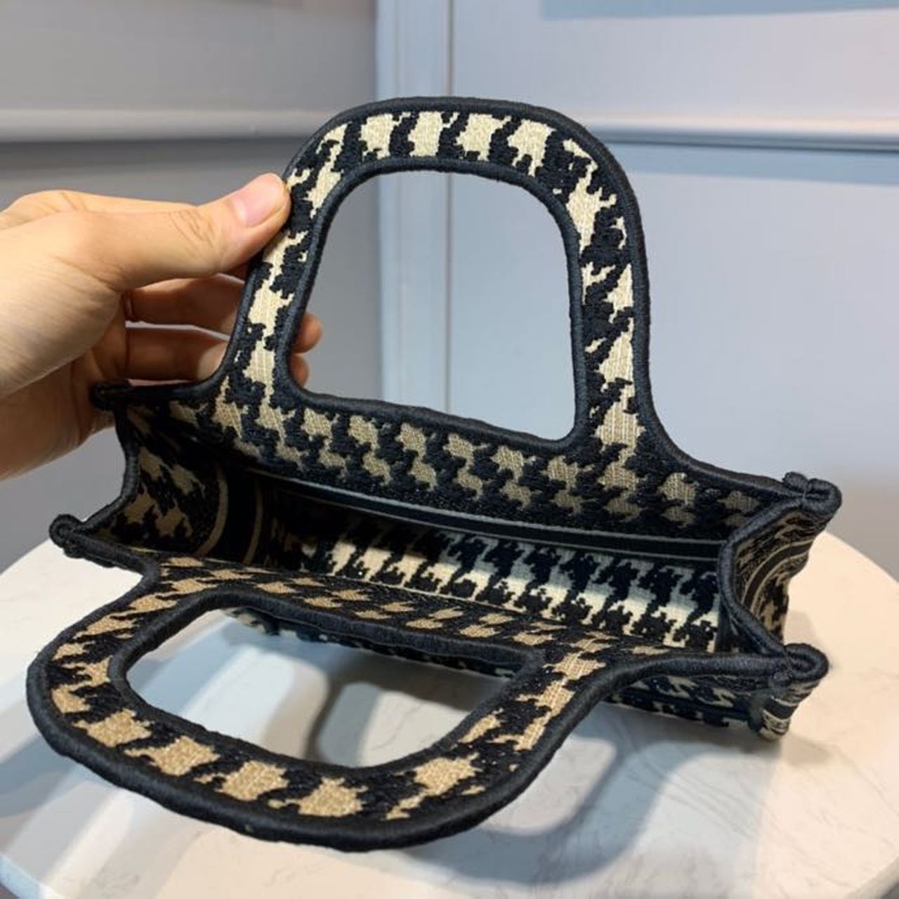 Christian Dior Mini Book Tote Bag Herringbone Embroidered Canvas For Women 22cm/9in CD - Soul Replicas