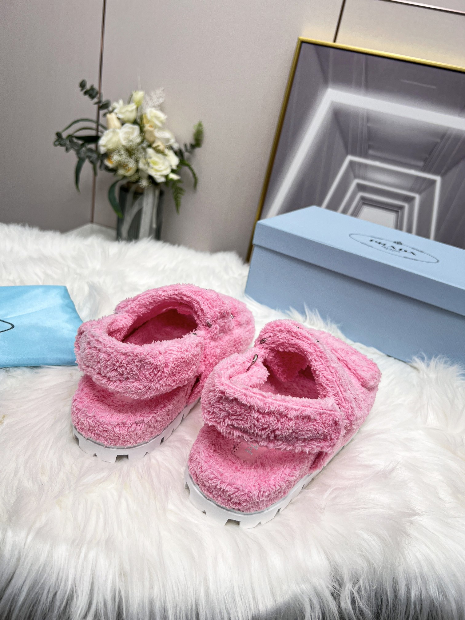 Prada Terrycloth Sandals Pink For Women 0.8in/20mm Prada 1X737M_H39_F0442_F_D020 - Soul Replicas