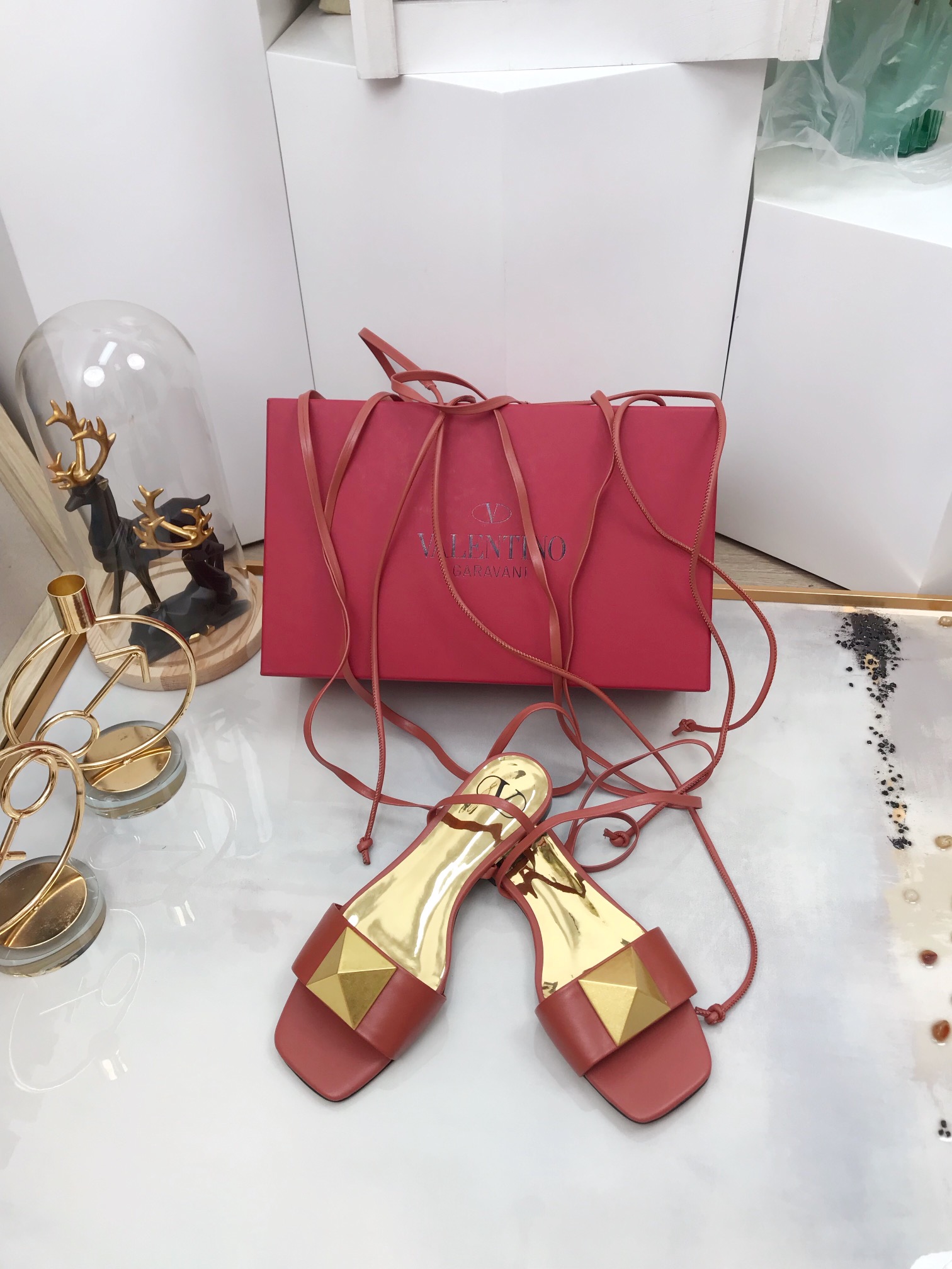 Valentino Garavani One Stud Gladiator Flat Sandals Light Brown For Women WS0EK9CYI - Soul Replicas